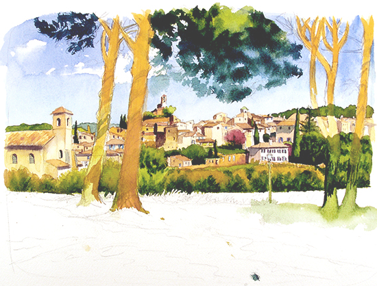 Watercolor Painting of Lourmarin, France by John Hulsey